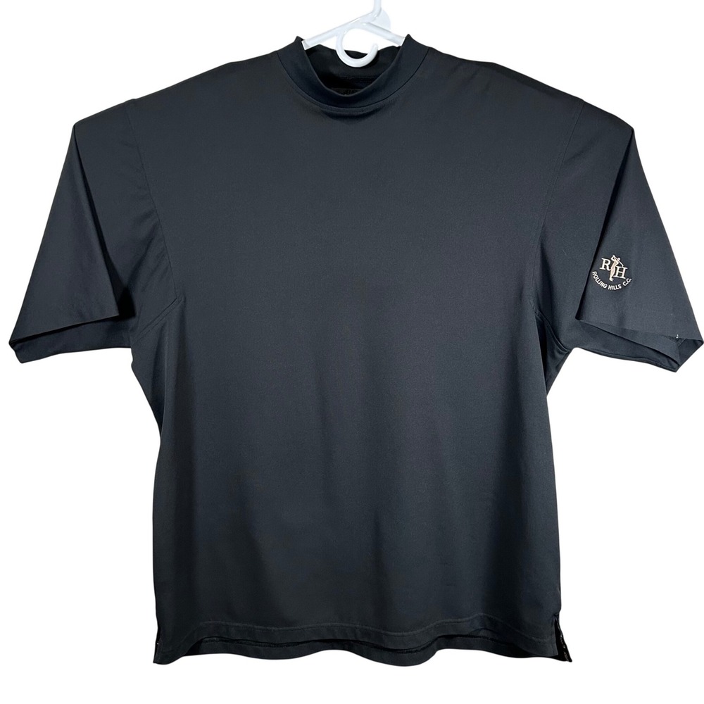 FootJoy Black Mock Neck Golf Shirt Men's XL Rolling Hills CC Logo Short Sleeve